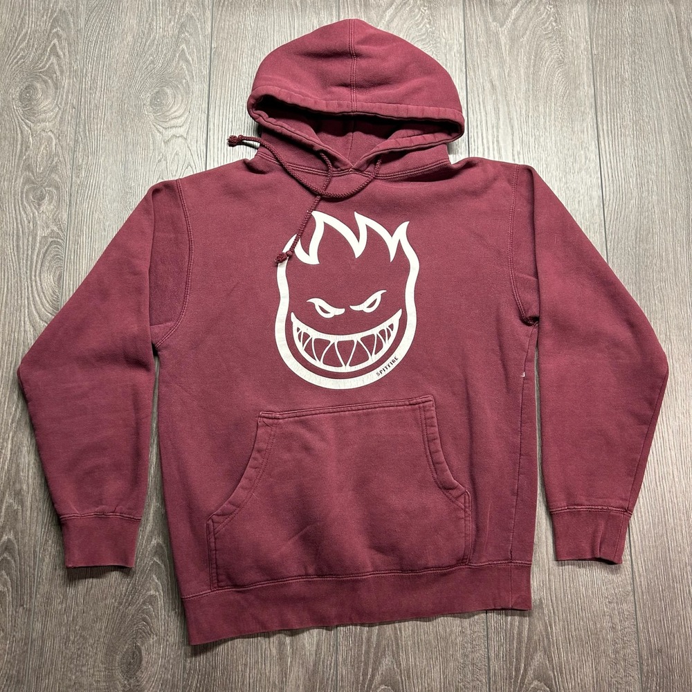 Vintage Spitfire Wheels Bighead Hoodie Small Maroon Burgundy Skate Sweatshirt